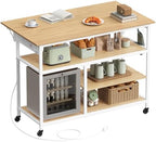 Kitchen Island with Drop Leaf, Power Strip, Pegboard, 47.2" Width