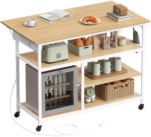 Kitchen Island with Drop Leaf, Power Strip, Pegboard, 47.2" Width