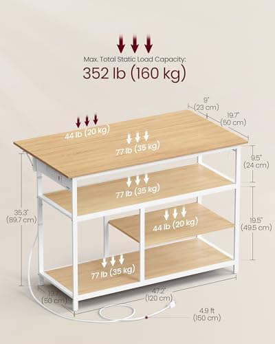 Kitchen Island with Drop Leaf, Power Strip, Pegboard, 47.2" Width, alternate view 3