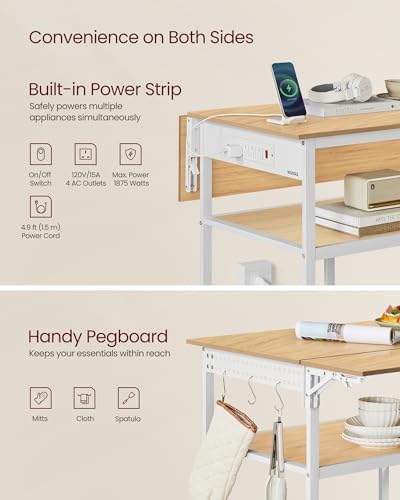 Kitchen Island with Drop Leaf, Power Strip, Pegboard, 47.2" Width, alternate view 5