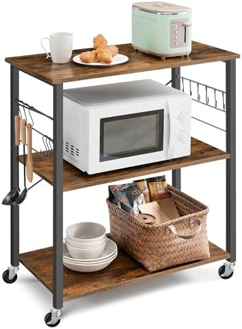 Kitchen Shelf on Wheels, 31.5 Inches Serving Cart with 3 Shelves