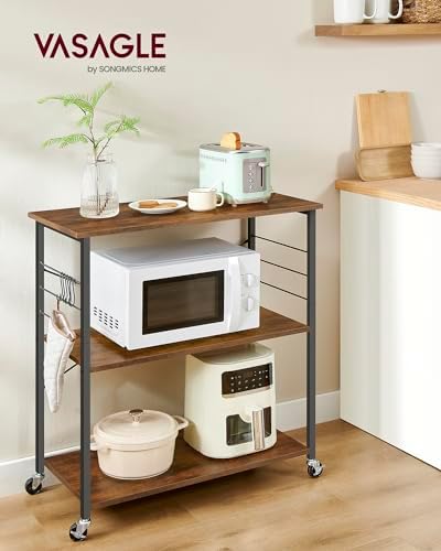 Kitchen Shelf on Wheels, 31.5 Inches Serving Cart with 3 Shelves, alternate view 2
