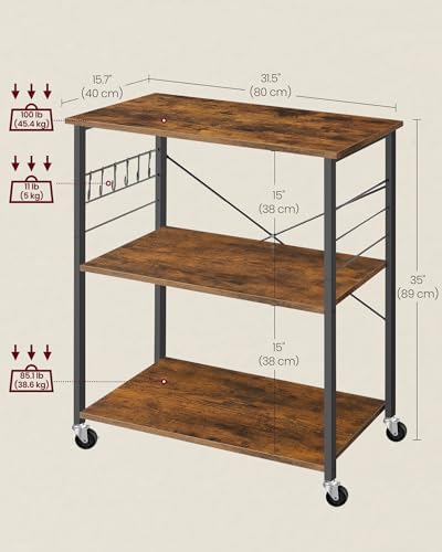 Kitchen Shelf on Wheels, 31.5 Inches Serving Cart with 3 Shelves, alternate view 3