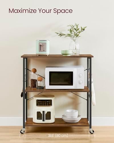 Kitchen Shelf on Wheels, 31.5 Inches Serving Cart with 3 Shelves, alternate view 4