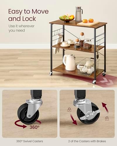 Kitchen Shelf on Wheels, 31.5 Inches Serving Cart with 3 Shelves, alternate view 5