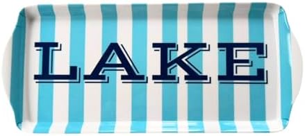 Lake Melamine Serving Tray with Handles Blue Stripe Rectangular BBQ Platter in Blue Stripe