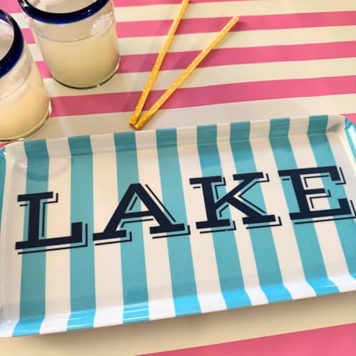 Lake Melamine Serving Tray with Handles Blue Stripe Rectangular BBQ Platter in Blue Stripe, alternate view 2