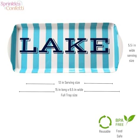 Lake Melamine Serving Tray with Handles Blue Stripe Rectangular BBQ Platter in Blue Stripe, alternate view 3