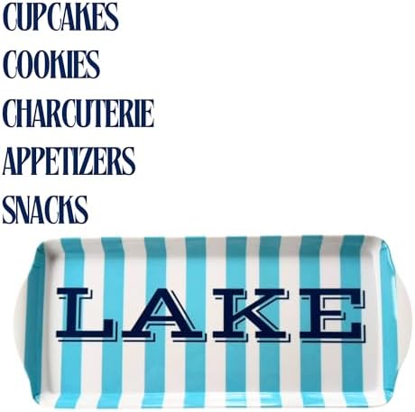 Lake Melamine Serving Tray with Handles Blue Stripe Rectangular BBQ Platter in Blue Stripe, alternate view 4