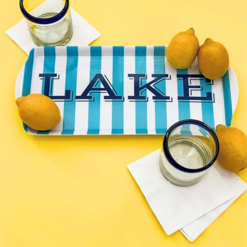 Lake Melamine Serving Tray with Handles Blue Stripe Rectangular BBQ Platter in Blue Stripe, alternate view 5