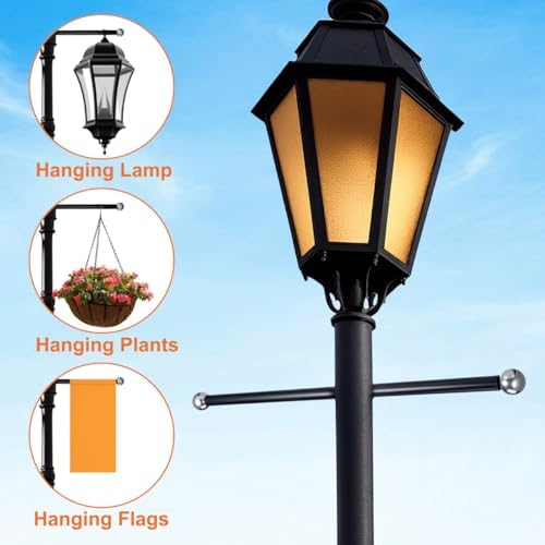 Lamp Post Cross Arm Outdoor Lamp Post Black Metal Silver, alternate view 5