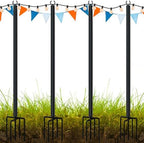 LAND·VOI Metal String Light Poles for Outside Hanging - Backyard, Garden, Patio, 4 Pack Lighting Stand with