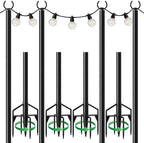 LAND·VOI String Light Poles 4 Pack, Heavy Duty Outdoor Light Poles with Upgraded 5‐Prong Base, Anti‐Bending