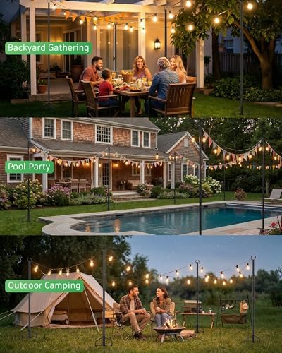 LAND·VOI String Light Poles 4 Pack, Heavy Duty Outdoor Light Poles with Upgraded 5‐Prong Base, Anti‐Bending, alternate view 2