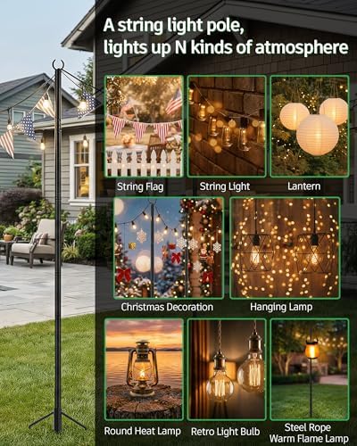 LAND·VOI String Light Poles 4 Pack, Heavy Duty Outdoor Light Poles with Upgraded 5‐Prong Base, Anti‐Bending, alternate view 3