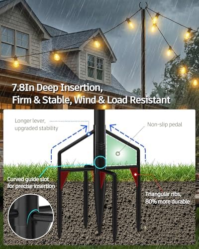LAND·VOI String Light Poles 4 Pack, Heavy Duty Outdoor Light Poles with Upgraded 5‐Prong Base, Anti‐Bending, alternate view 4