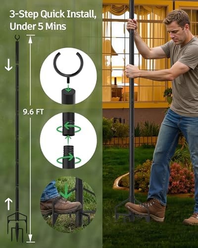 LAND·VOI String Light Poles 4 Pack, Heavy Duty Outdoor Light Poles with Upgraded 5‐Prong Base, Anti‐Bending, alternate view 5