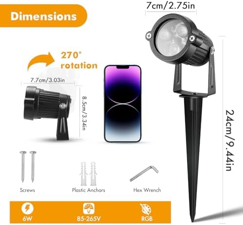Landscape Lighting - 6W RGB Color Changing Halloween Landscape Lights 120V Christmas Outdoor LED Spotlight with, alternate