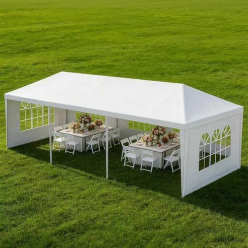 Large 10x30 Canopy Tent for Weddings, Outdoor Party Shelter (White, 5 Sidewalls-White 10x30) in White