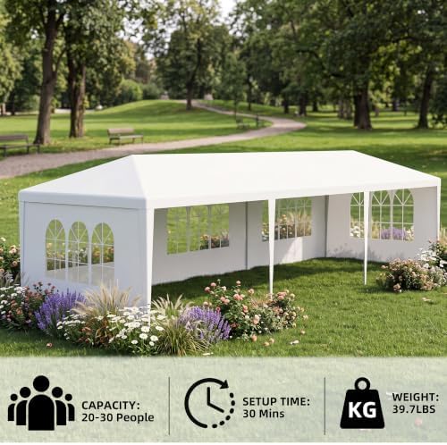 Large 10x30 Canopy Tent for Weddings, Outdoor Party Shelter (White, 5 Sidewalls-White 10x30) in White, alternate view 4