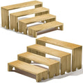 Large 2 Set wood tone Wooden Tiered Display Stands 4 Tier Stackable Pine Wood Display Risers, Suitable for