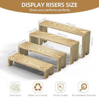 Large 2 Set wood tone Wooden Tiered Display Stands 4 Tier Stackable Pine Wood Display Risers, Suitable for, alternate view 3