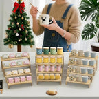 Large 2 Set wood tone Wooden Tiered Display Stands 4 Tier Stackable Pine Wood Display Risers, Suitable for, alternate view 4