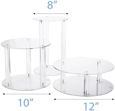 Large 3 Tier Acrylic Round Wedding Cake Stand, Food Display Stand in clear, alternate view 3