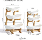 Large 3 Tier Ceramic Fruit Bowl With Bamboo Wood Stand for Kitchen Counter, Porcelain Fruit Basket for Fruit, alternate view