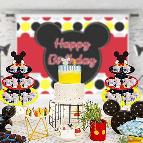 Large 3-Tier Cute Mouse Cupcake Stand Mouse Birthday Party Supplies in Yellow Mouse, alternate view 2