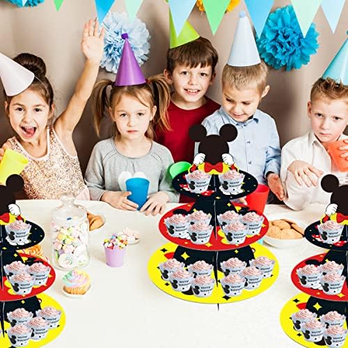 Large 3-Tier Cute Mouse Cupcake Stand Mouse Birthday Party Supplies in Yellow Mouse, alternate view 5