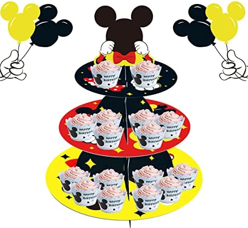 Large 3-Tier Cute Mouse Cupcake Stand Mouse Birthday Party Supplies in Yellow Mouse, alternate view 6