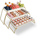 Large 3-Tier Melamine Serving Tray Set, 17 x 8.7 in, Gold Stand in Gold