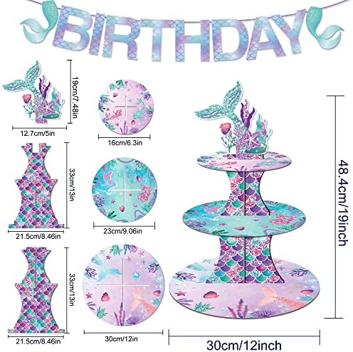 Large 3-Tier Mermaid Cupcake Stand 12Inch Cardboard Cupcake Tray for Wedding Birthday Baby Shower Mermaid, alternate view 2