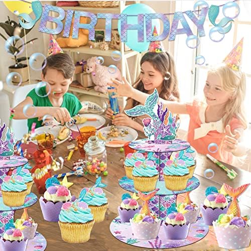 Large 3-Tier Mermaid Cupcake Stand 12Inch Cardboard Cupcake Tray for Wedding Birthday Baby Shower Mermaid, alternate view 4