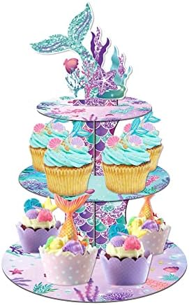 Large 3-Tier Mermaid Cupcake Stand 12Inch Cardboard Cupcake Tray for Wedding Birthday Baby Shower Mermaid, alternate view 6