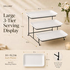 Large 3 Tier Serving Tray Set, 14 Inch Tiered Serving Stand, Sturdier Rack with 3 Porcelain Serving Platters, alternate view