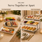 Large 3 Tier Serving Tray Set, 14 Inch Tiered Serving Stand, Sturdier Rack with 3 Porcelain Serving Platters, alternate view