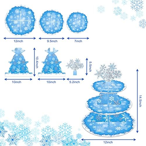 Large 3-Tier Snowflake Party Cupcake Stand 12Inch Frozen Party Cupcake Tray for Wedding Birthday Baby Shower, alternate view