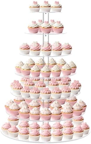 Large 7 Tier Cupcake Stand for 100 Cupcakes, Clear Round Cupcake Stands, Acrylic Wedding Cupcake Tower Stand