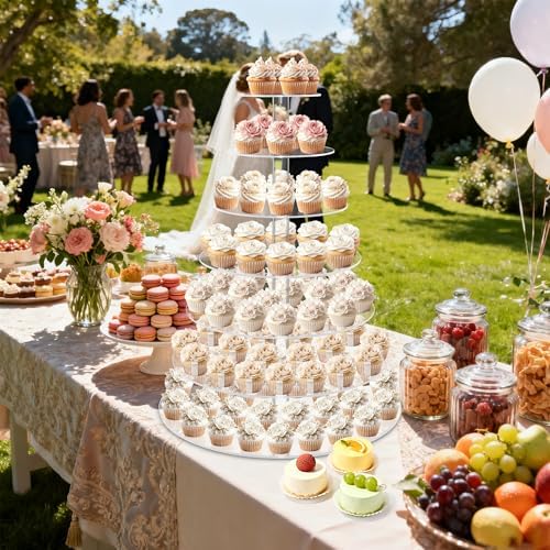 Large 7 Tier Cupcake Stand for 100 Cupcakes, Clear Round Cupcake Stands, Acrylic Wedding Cupcake Tower Stand, alternate view