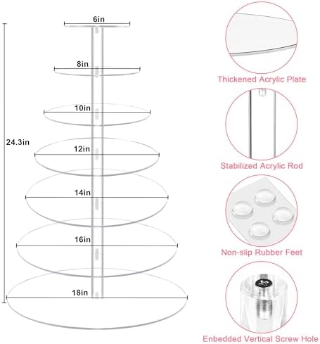 Large 7 Tier Cupcake Stand for 100 Cupcakes, Clear Round Cupcake Stands, Acrylic Wedding Cupcake Tower Stand, alternate view