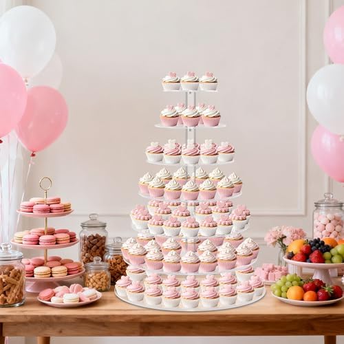 Large 7 Tier Cupcake Stand for 100 Cupcakes, Clear Round Cupcake Stands, Acrylic Wedding Cupcake Tower Stand, alternate view