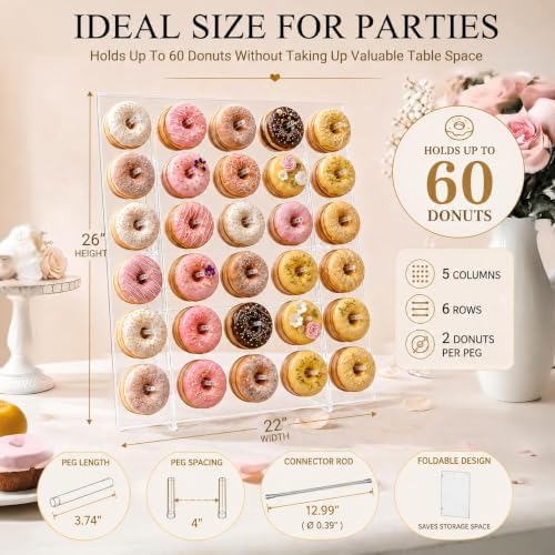 Large Acrylic Donut Wall Display Stand, Foldable, 26"x22", Holds 60 Donuts in Clear, alternate view 2