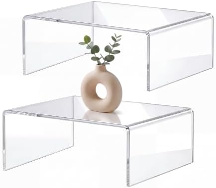 Large Acrylic Risers 2 Pack, Clear Display Stands, 12 x 8 x 6 Inch in 12 x 8 x 6 Inch in clear