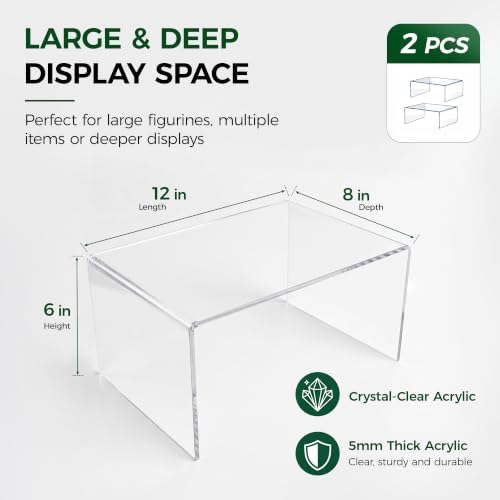 Large Acrylic Risers 2 Pack, Clear Display Stands, 12 x 8 x 6 Inch in 12 x 8 x 6 Inch in clear, alternate view 2