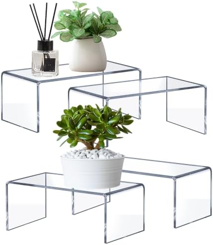 Large Acrylic Risers 4 Pcs (2 Sizes), 5mm Thick Display Stands in clear