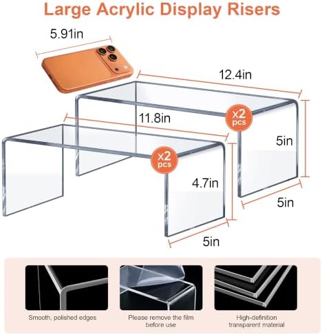 Large Acrylic Risers 4 Pcs (2 Sizes), 5mm Thick Display Stands in clear, alternate view 3