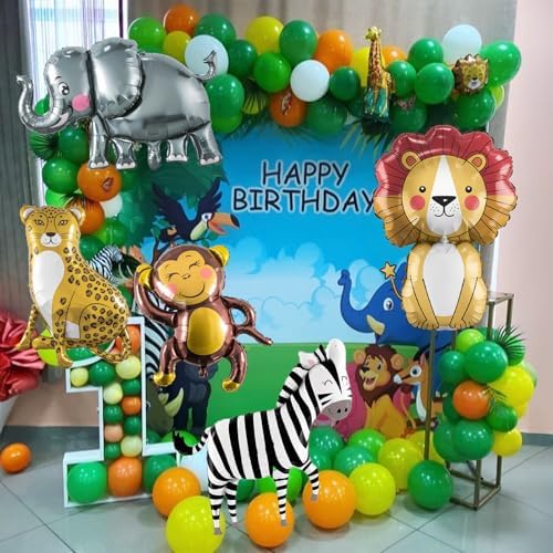 Large Animals Foil Balloons for Jungle Safari Birthday Party Decorations in 5 Count (Pack of 1) in Colorful, alternate view 4