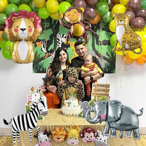 Large Animals Foil Balloons for Jungle Safari Birthday Party Decorations in 5 Count (Pack of 1) in Colorful, alternate view 6